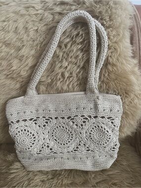 The Sak Handcrafted Crochet Tote Bag in Cream 15 X 11